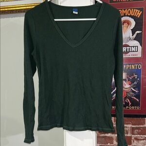 Old Navy Dark Green Ribbed V-Neck Long Sleeve Top